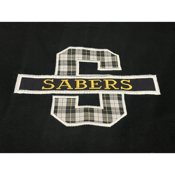 Vintage Sweatshirt Jerzees Mens XL Black Sabers Plaid Logo 90s Super Sweats USA - Picture 2 of 6